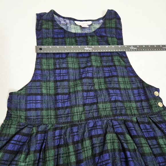VTG Womens Overall Corduroy Maxi Dress 100% Cotton Tartan Jumper Blue Green L - Picture 12 of 15